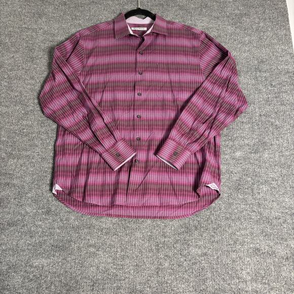Tommy Bahama Shirt Mens Medium Silk Blend Button Up Long Sleeve Striped Casual - Picture 1 of 16